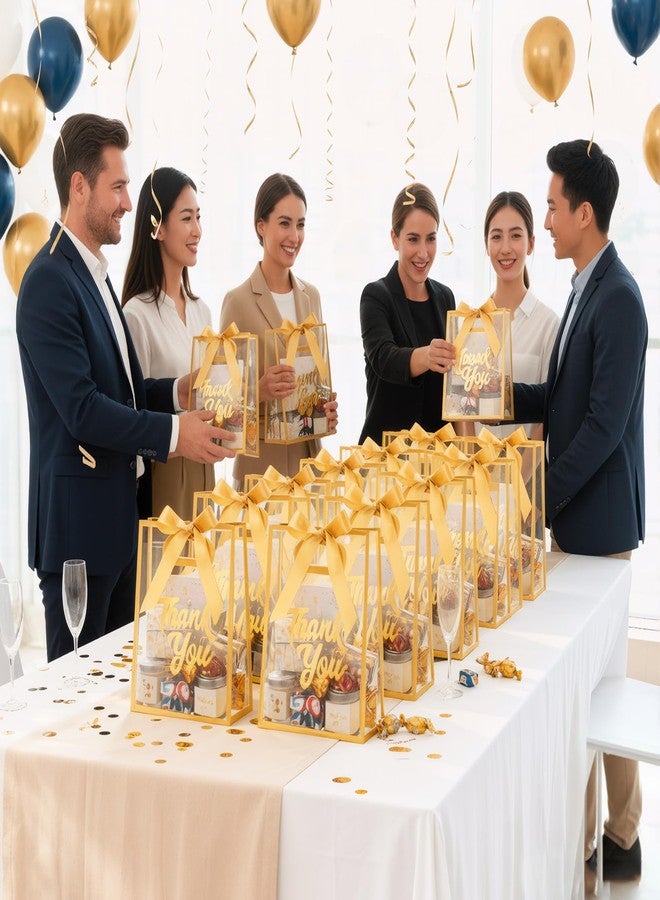 مارسبارك، 30 قطعة من أكياس الهدايا الشفافة مع مقبض، أكياس هدايا بلاستيكية شفافة مع شريط، أكياس حمل شفافة لحفلات الزفاف وأعياد الميلاد وتوزيعات الحفلات، 10.24 × 7.09 × 3.15 بوصة (ذهبي) - Image 5